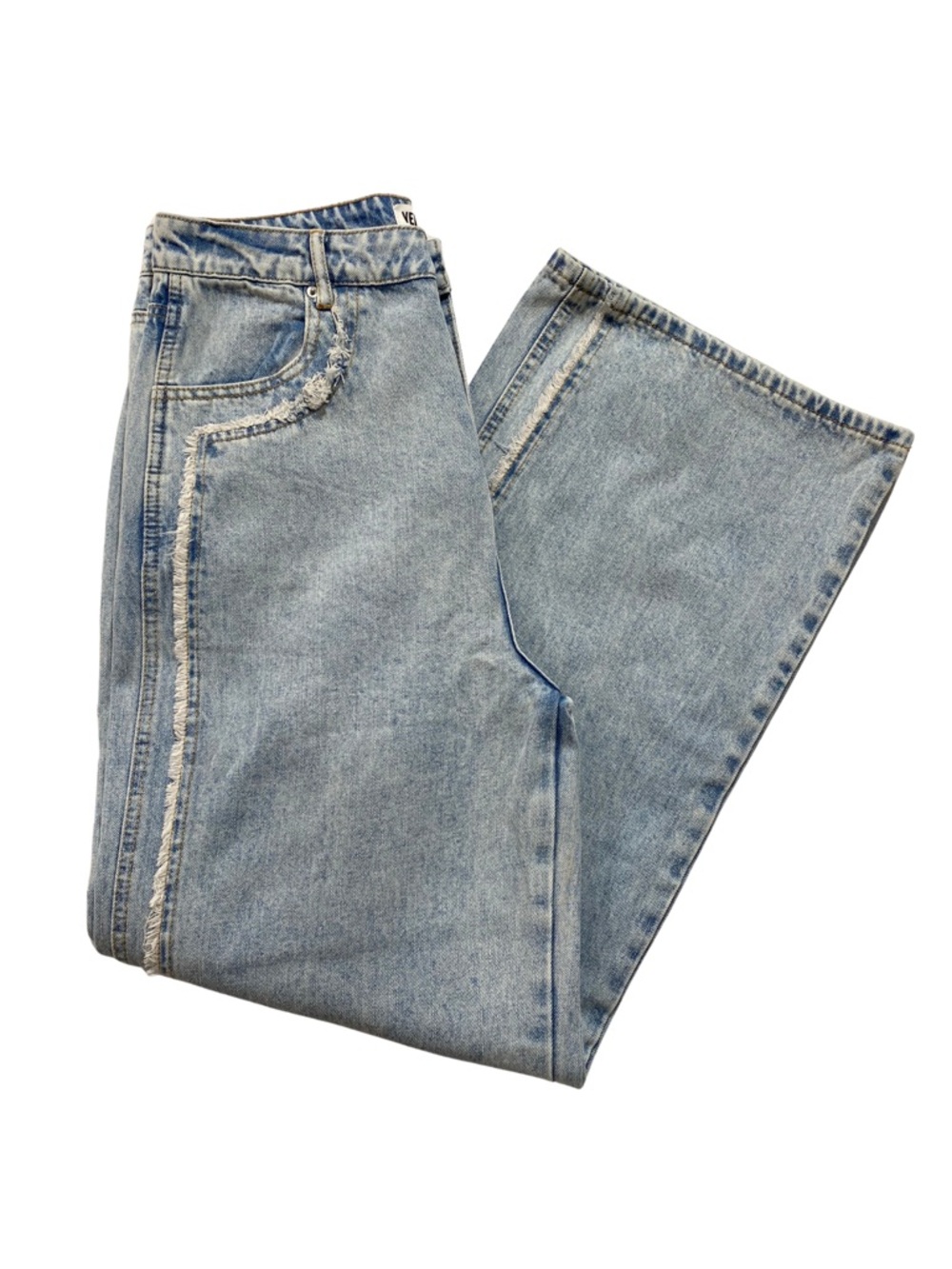 NWT VERY JEAN True Blues Wide Leg Fringe Jeans 31 Light Wash Denim VJP90036